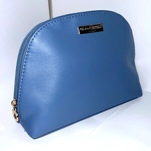 Salvatore Ferragamo Light Blue Leather Like Large Zip Cosmetics Clutch Bag
